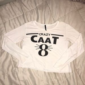 “CRAZY CAAT” White Long Sleeve Thin Tee